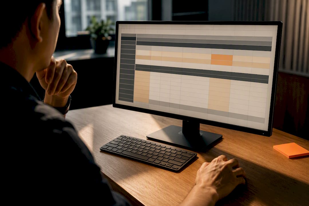 Manager reviewing spreadsheet automation workflow