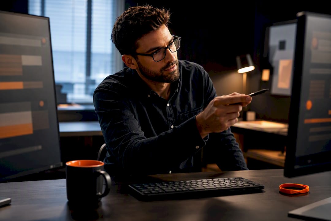 Specialist reviewing connected business software