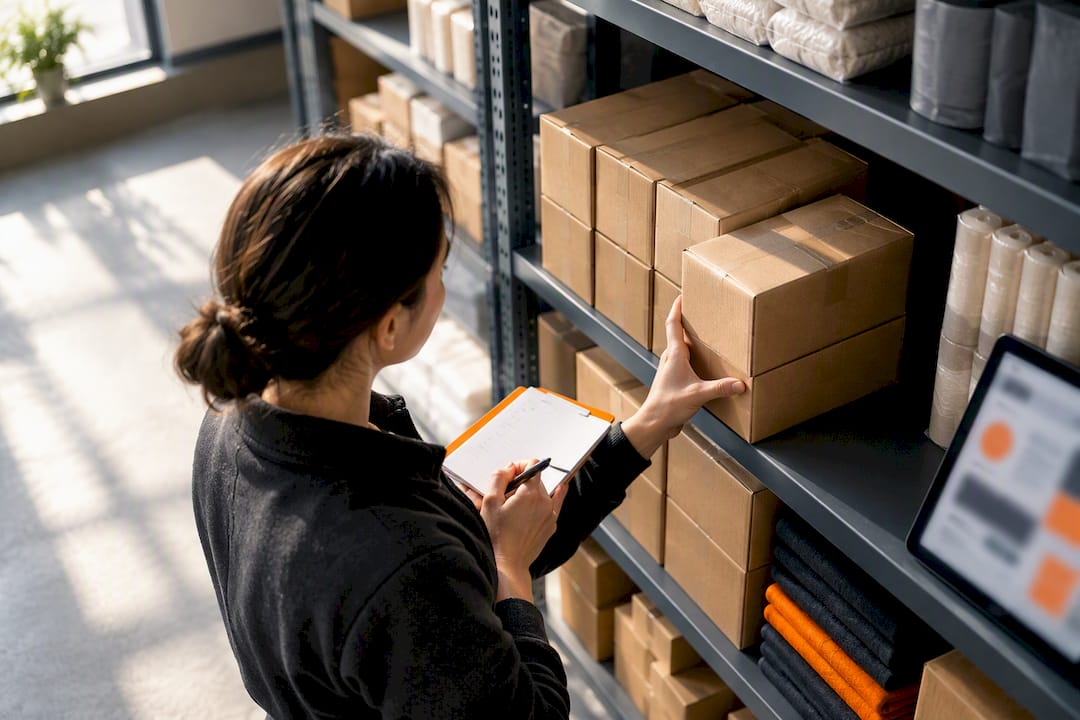 Hands checking stock in an SME storeroom