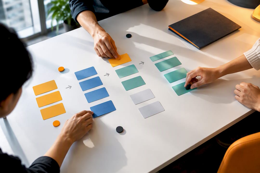 Hands mapping a small business workflow