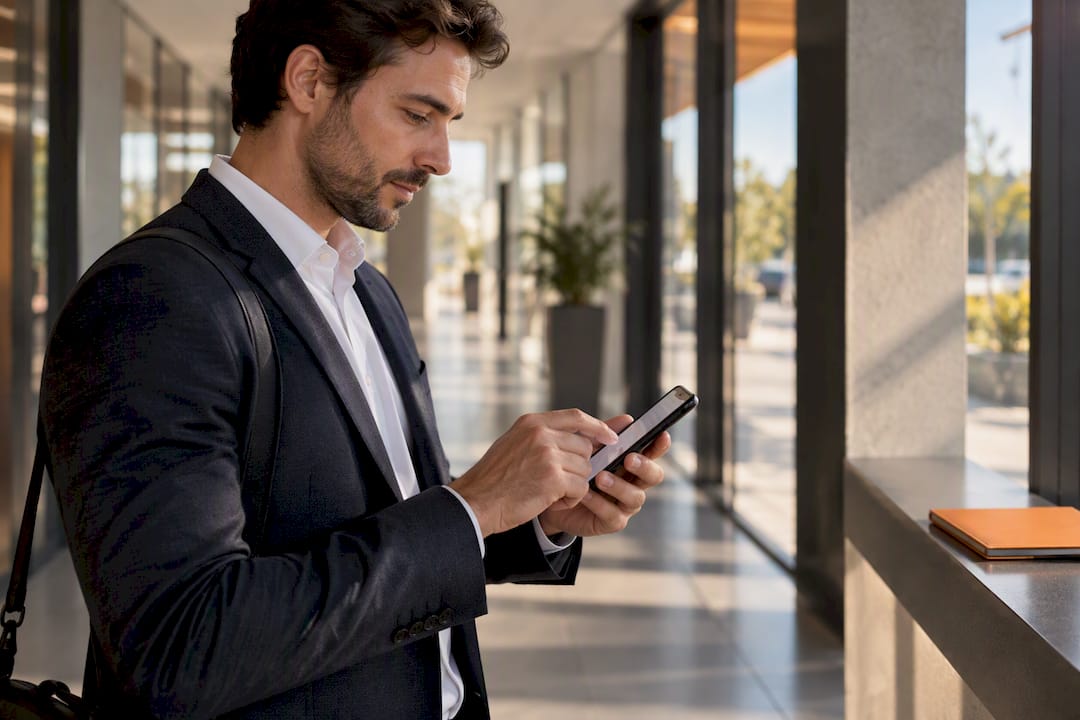 Field salesperson updating CRM on mobile